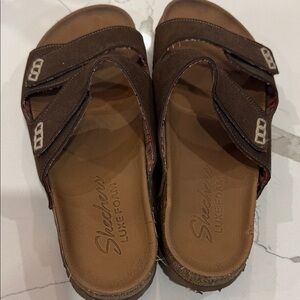 Skechers Dark Brown Slide Sandals